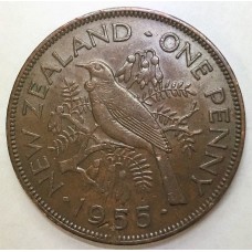 NEW ZEALAND 1955 . ONE 1 PENNY . ERROR . PLANCHET FLAW